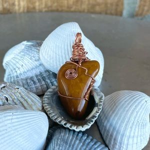 Gorgeous Stone Pendant - Honey Jasper Wire Wrapped in Copper